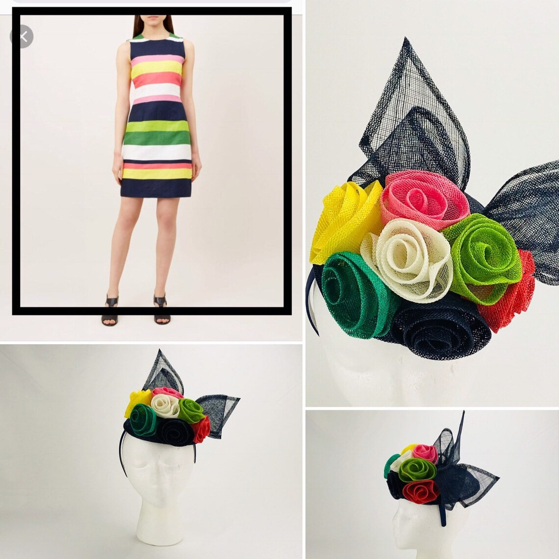Navy Fascinator with Multi Color Roses Etsy