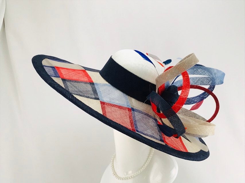Red Blue and Gray Multi Color Sinamay Wide Brim Hat | Etsy