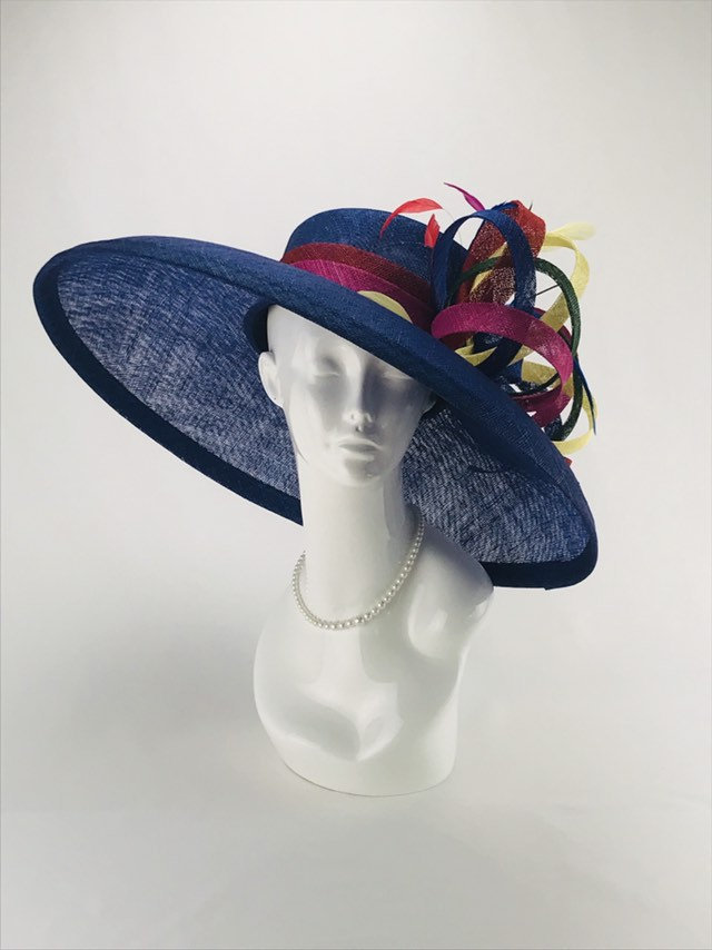 Royal Blue Wide Brim Sinamay Hat