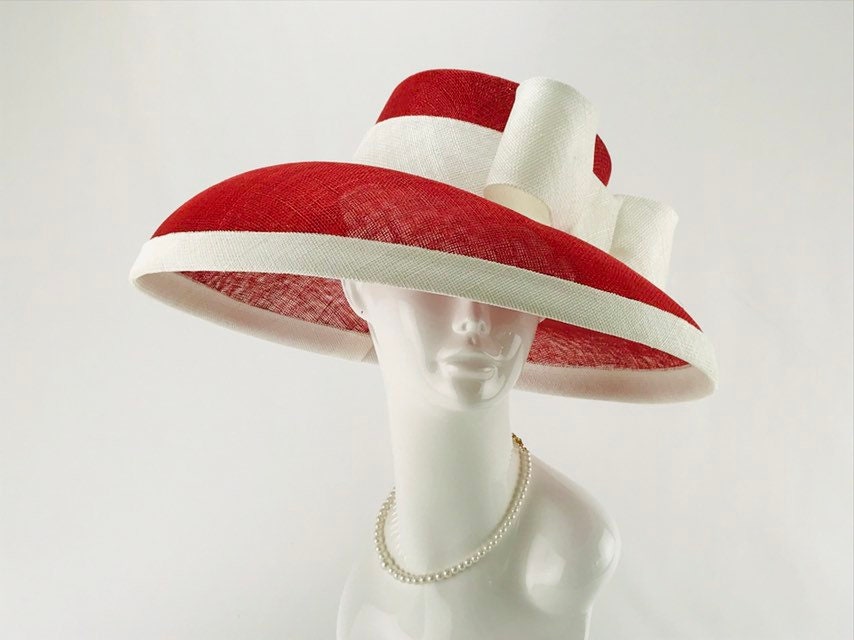 Red and White Sinamay Hat | Etsy Hong Kong