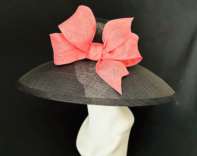 Black Wide Brim Hat with Candy Pink Bow