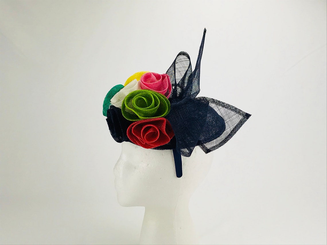 Navy Fascinator with Multi Color Roses Etsy