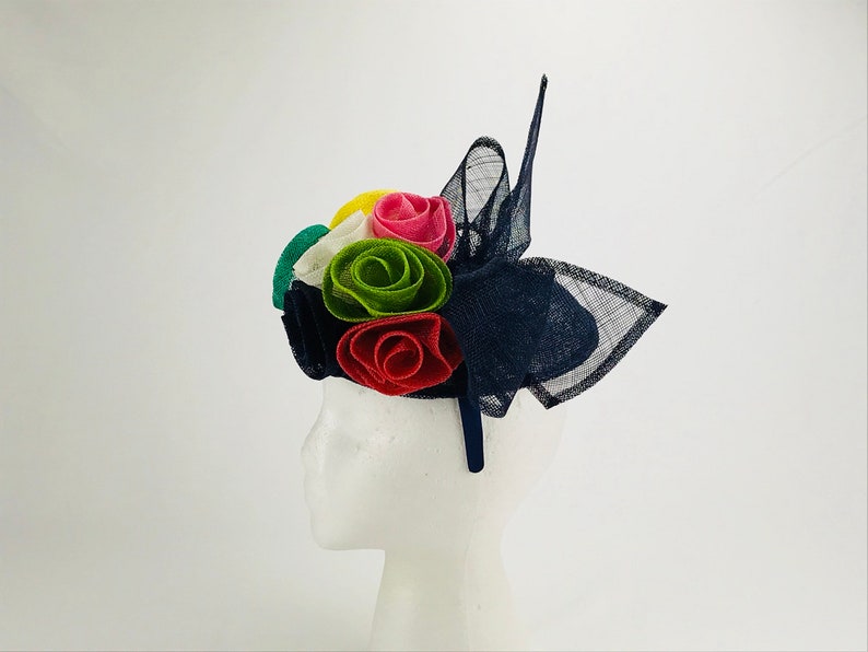 Navy Fascinator with Multi Color Roses | Etsy