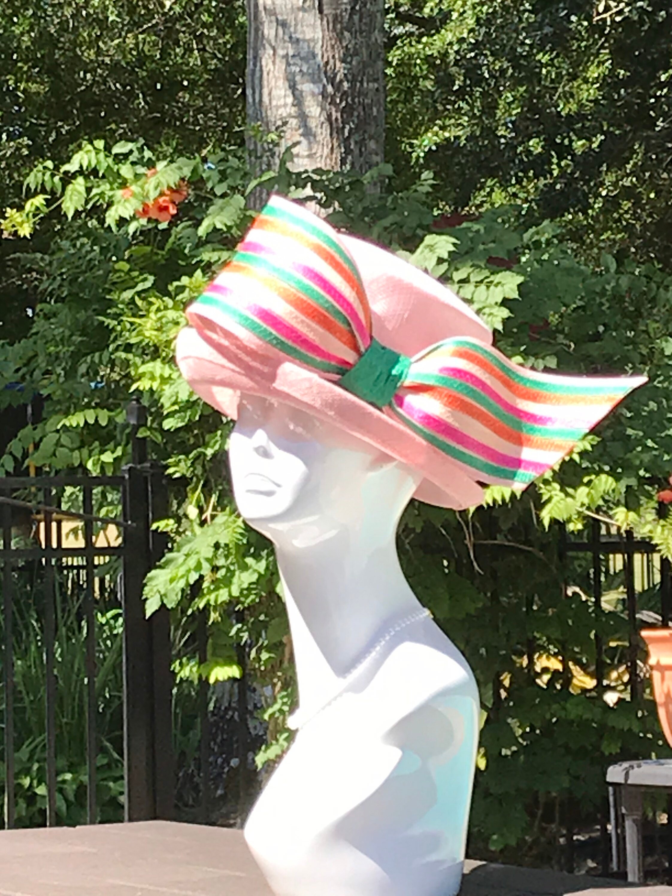 Light Pink and Green Small Brim Sinamay Hat