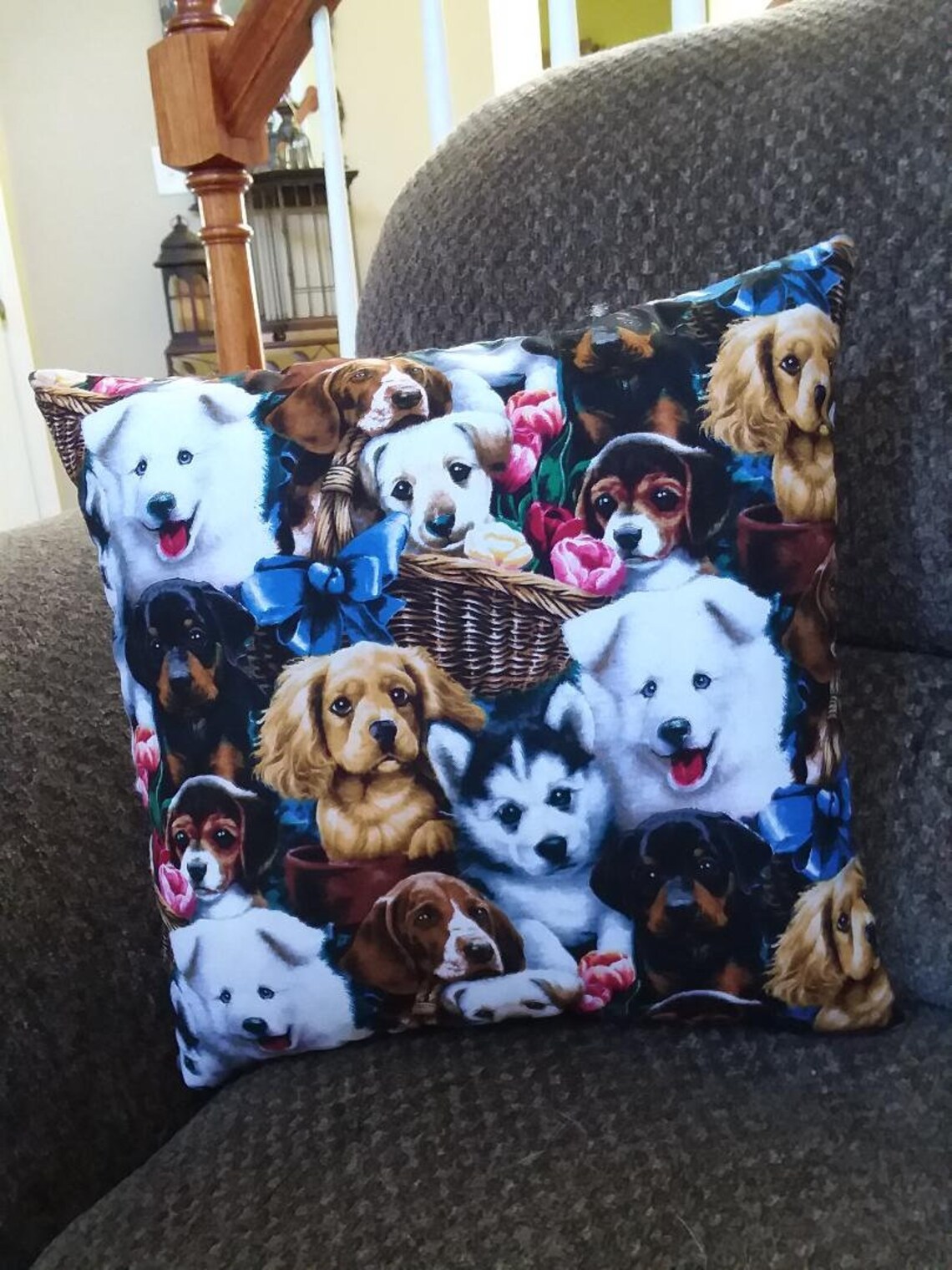 Dog Print Decorative Throw Pillow 12 X 12 Multi Color Cotton | Etsy