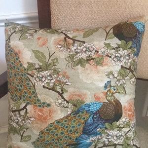 Handmade Peacock Print Pillow | 13x13 |