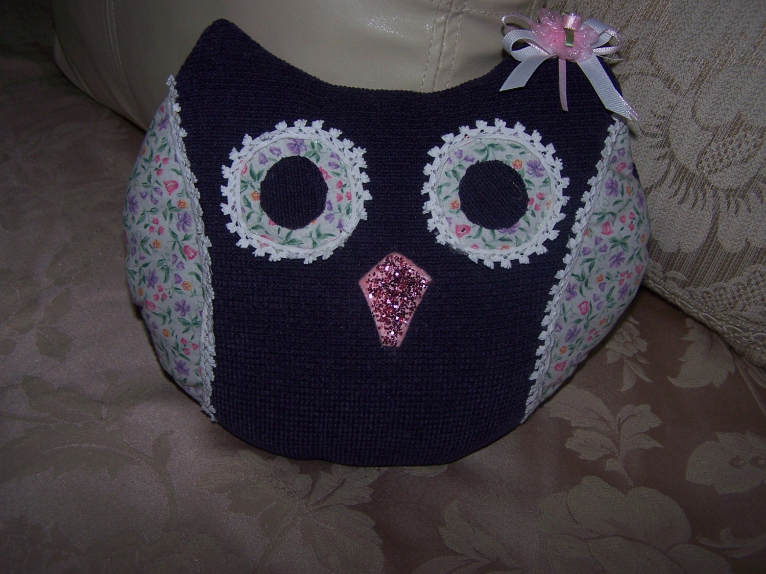 Novelty , Owl Plush Pillow , Home Decor , Girls Room , Fabric Craft , Handmade , Purple , Floral Pri