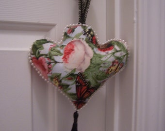 Victorian Theme - Doorhanger - Pincushion - Rear View Mirror Car Decor - Floral - Beads - Multi-Color - Tassel - Handmade