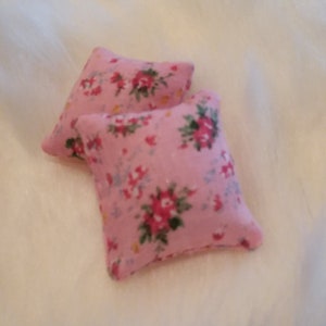 Dollhouse Miniature 1:12 Scale 1 Pair Decorative Pink Floral Pillows Approx 1.5&quot; X 1&#39;5&quot; Last Pair Left Free Shipping