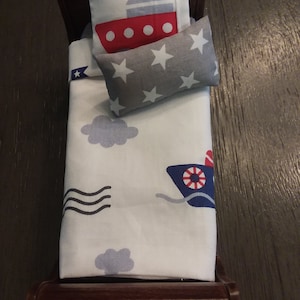 1:12 Scale Dollhouse Miniature Bedding For Single Bed Boys Sail Away Nautical Pattern  6.5&quot;L X 6&quot;W Matching Fitted Sheet Last One Available!