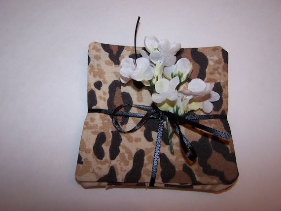 Fabric Drink Coaster , 4" X 4" , Set Of 4 , Mug Mats , Animal Print , Mug Rugs , Leopard ,  Multi-Color , 3 Ply Layer