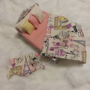 1:12 Scale Dollhouse Miniature Bedding For double Bed  Matching Valance 4&quot;W X 1 1/4&quot;L Paris in Pink Pattern