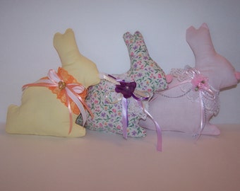 Spring , Summer , Decoration , Plush Bunnies , 3 PC Bunnies , Floral Print Fabric, Home Decor , Fabric Crafts , Embellished