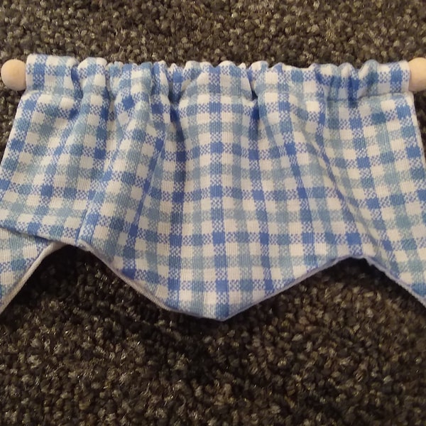 Dollhouse miniature 1:12 scale valances complete with curtain rod 4" wide blue & white check lining handmade