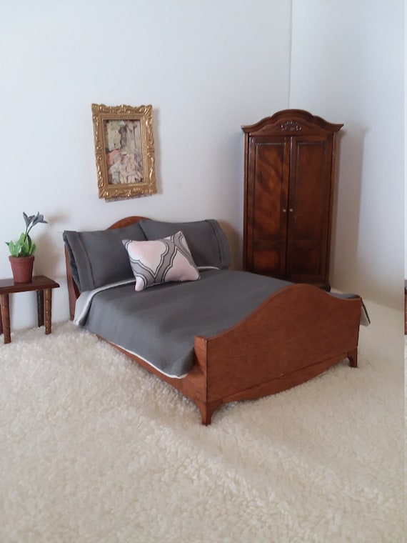 Dollhouse Miniature Comforter Set 1 12 Scale Grey With 3 Etsy