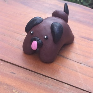 Handmade Dark Brown Clay Puppy Sculpture | Hand-sculpted and Painted | Ooak | No Mold Used