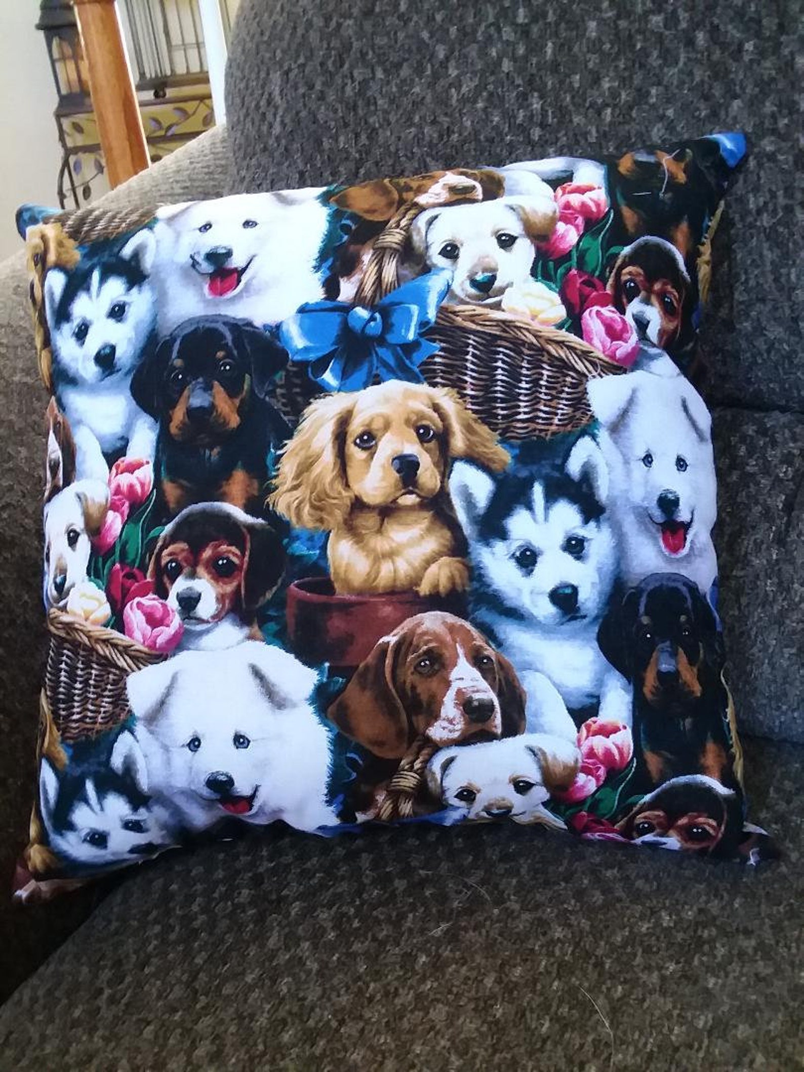 Dog Print Decorative Throw Pillow 12 X 12 Multi Color Cotton Etsy