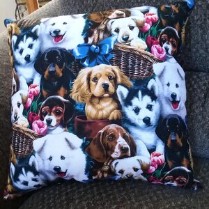 Dog Print Decorative Throw Pillow 12 X 12 Multi Color Cotton Fabric