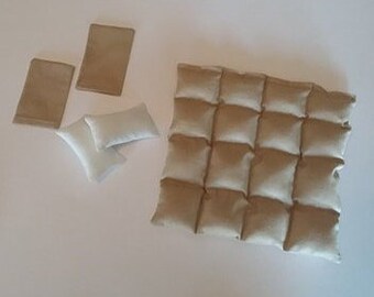 Dollhouse Miniature Baffled Comforter 1:12 Scale Pillows Removable Pillowcases Stitched Tan Handmade