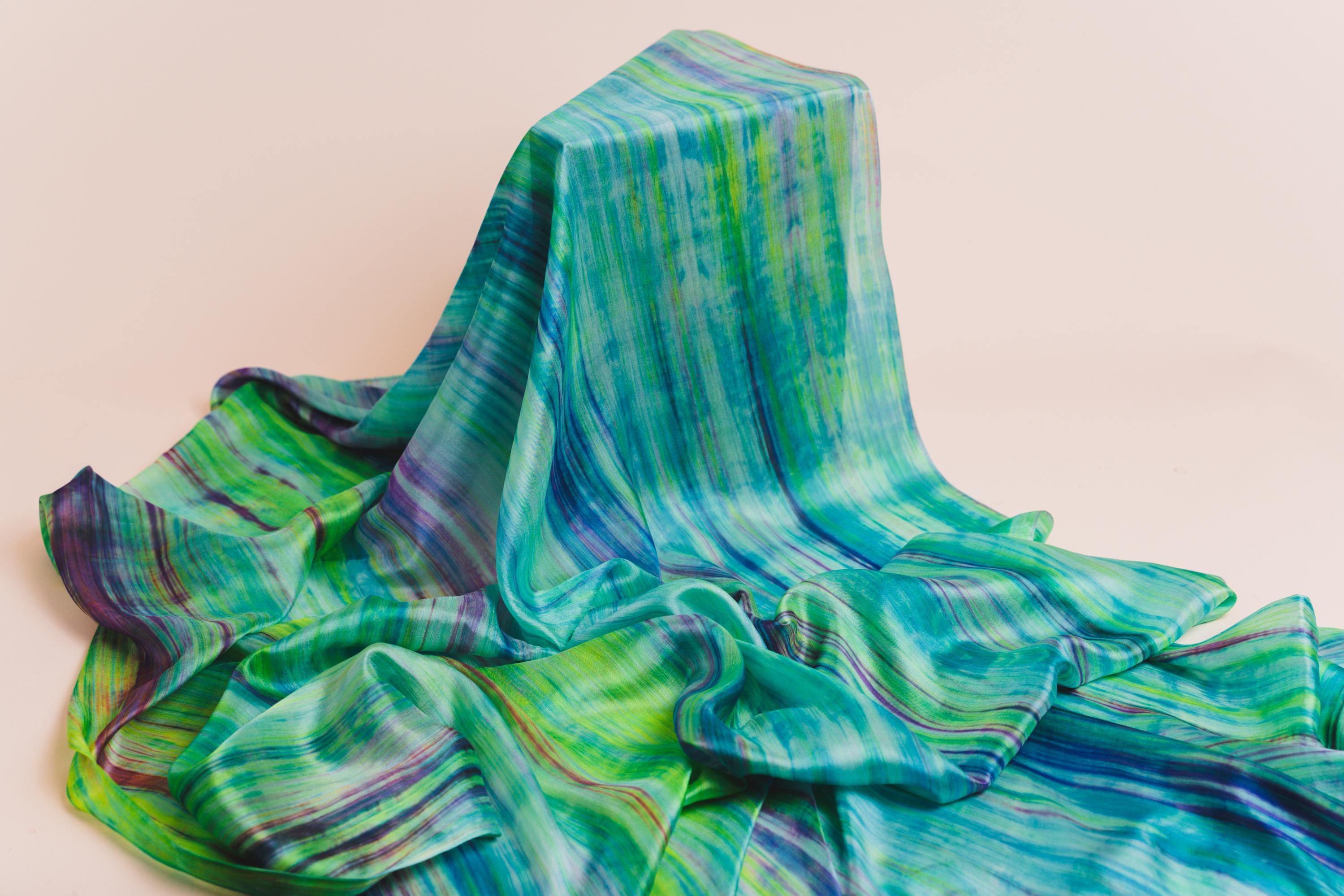 Hand-dyed 100% Mulberry Silk Habotai Scarf, Rainbow Green, Vibrant ...