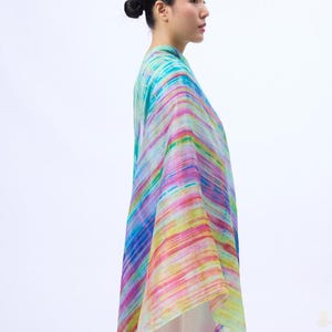 Hand-Dyed 100% Mulberry Silk Habotai Scarf, Rainbow Multicolor, Lightweight and Sheer, Vibrant & Artistic, Handwoven Vietnamese Silk