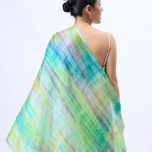 Hand-Dyed 100% Mulberry Silk Habotai Scarf, Rainbow Green, Vibrant and Lightweight, Sheer & Luxurious, Handwoven Vietnamese Silk