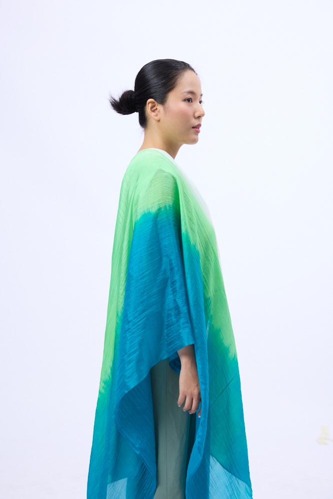 Hand Tie-Dyed 100% Mulberry Silk Habotai Scarf, Turquoise Apple Green White Ombre, Lightweight Long Silk Scarf, Hand-Loomed Vietnamese Silk