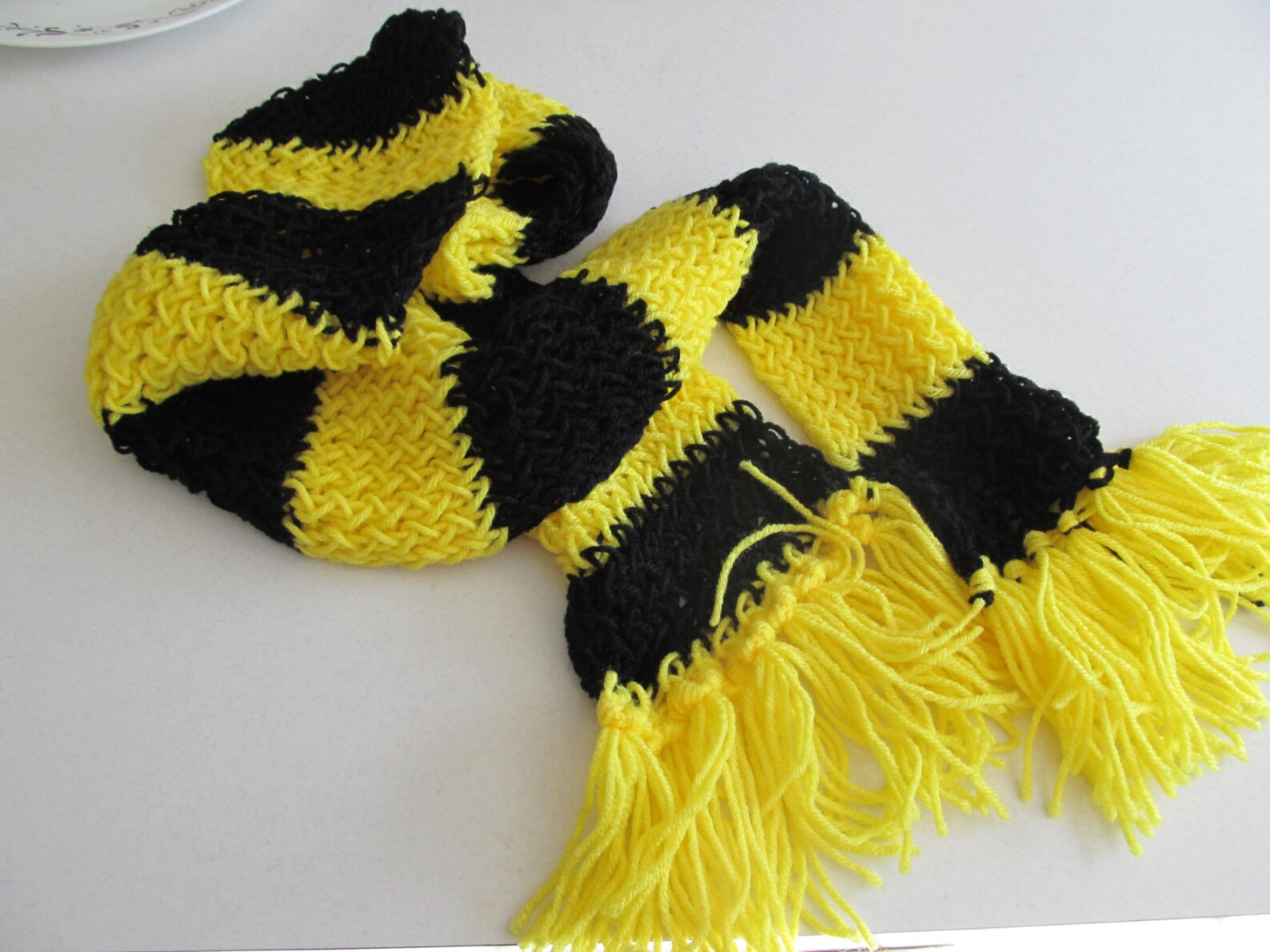 Soft Black & Yellow Scarf With Tassels Handmade Loom Knitted | Etsy