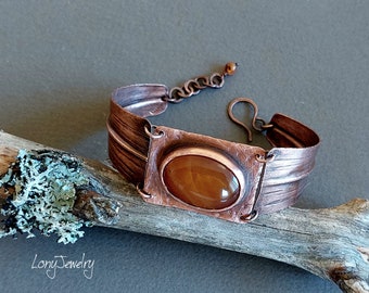Stone bracelet, Rustic copper bracelet, Artisan bracelet, Handmade bracelet