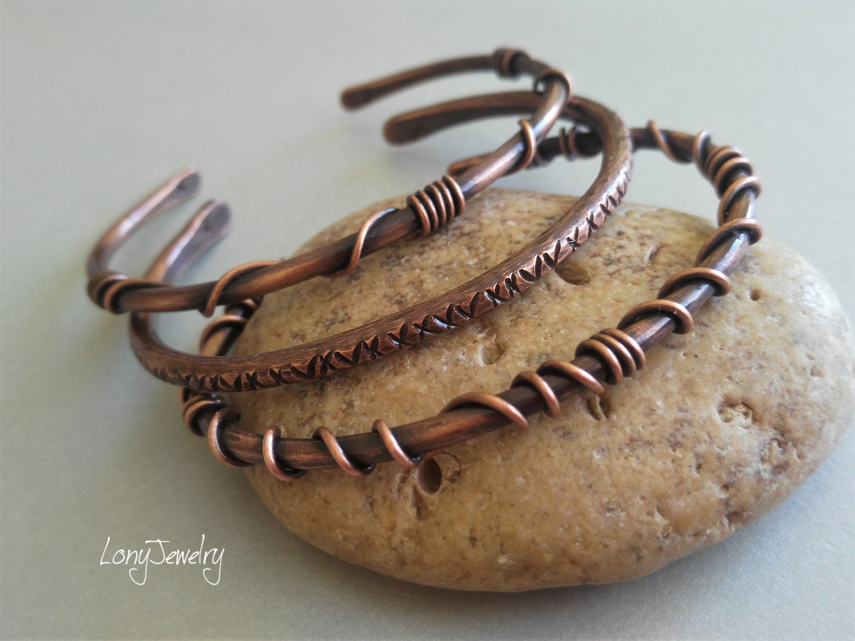 Copper bangles handmade Set of 3 open bangles Artisan Etsy