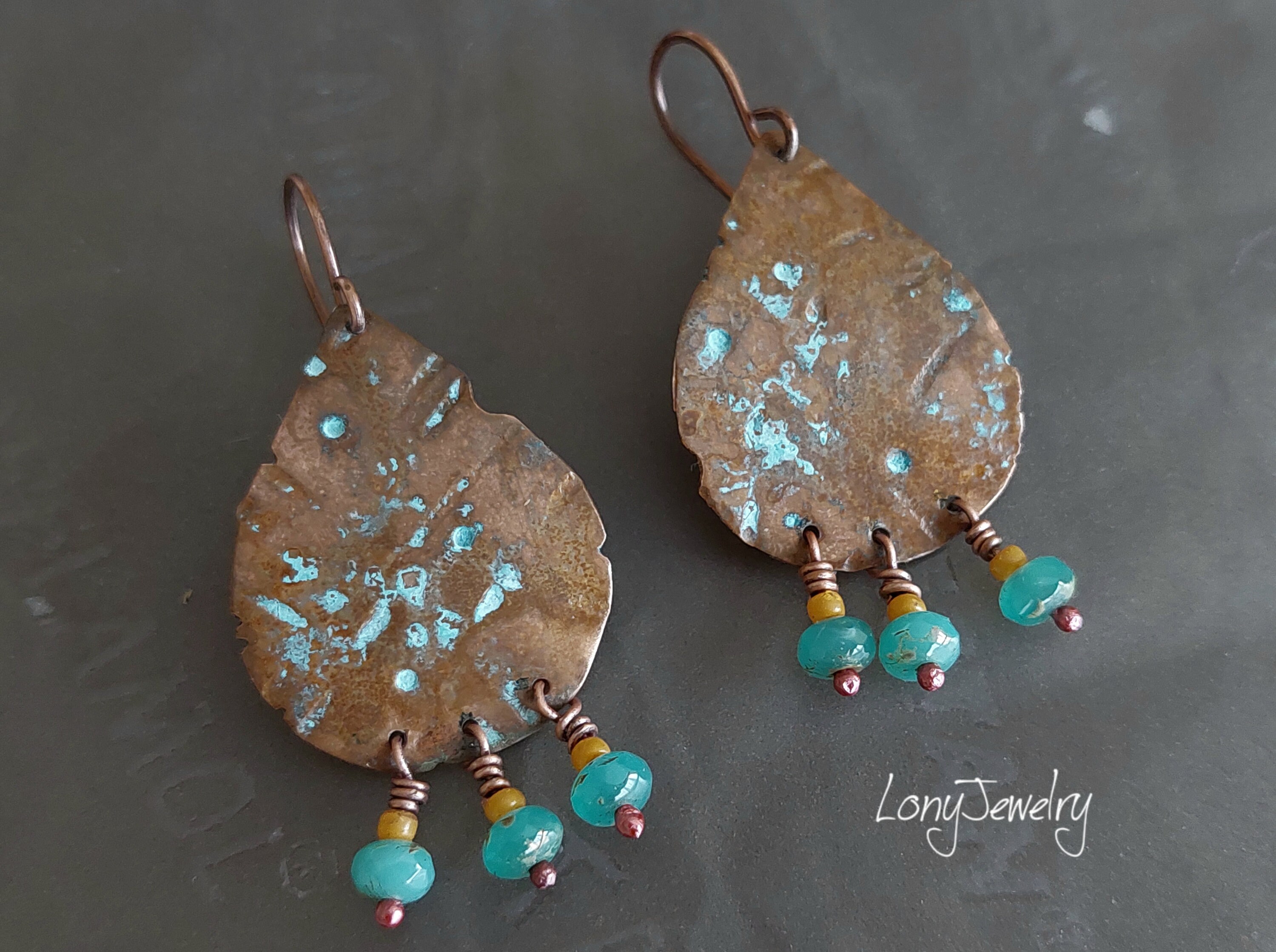 Handmade Copper Earrings Czech Beads Earrings Artisan Earrings Copper ...