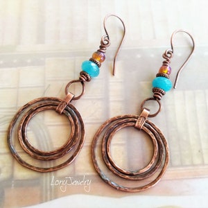 Handcrafted copper earrings Circle earrings Boho earrings Copper jewelry handmade