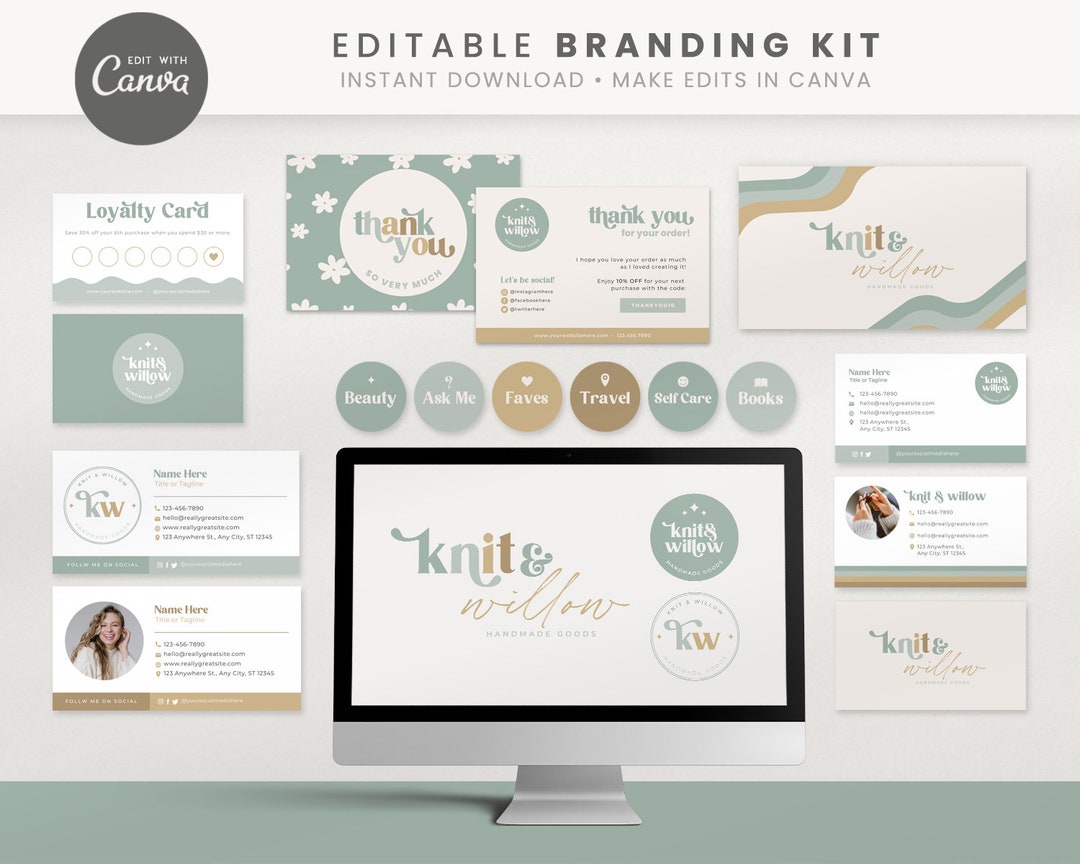 Editable Branding Kit, DIY Canva Modern Boho Logo, Retro Logo Template ...