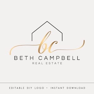 Plantilla de logotipo editable, diseño inmobiliario dorado DIY, marca inmobiliaria elegante, logotipo de casa minimalista, descarga instantánea