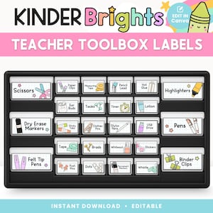 Klassenzimmer Schublade Etiketten mit niedlichen Clip Art | Pastell Lehrer Toolbox Tags | Bearbeitbarer Schulzubehör-Organizer