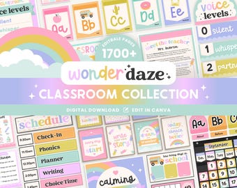Editable Wonder Daze Classroom Decor Bundle | Pastel Rainbow Theme | 1700+ Canva Pages | Pastel Printable Teacher Resources