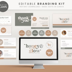 Editable Branding Kit, DIY Canva Modern Boho Logo, Retro Logo Template, Cute Simple Logo, Thank You Cards, Business Cards, Instant Download