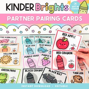 Cartes étudiant partenaire modifiables, Cartes de jumelage pour petit groupe | Gestion de classe | Organisation d'enseignants | Téléchargement instantané Canvas