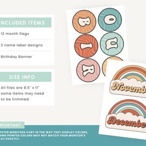 Afdrukbare display verjaardag klas, bewerkbaar in canva, Groovy Retro decor klasmanagement, pdf's + sjablonen voor docent afbeelding 2