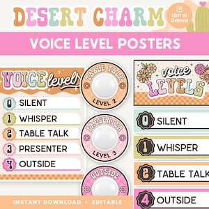 Voice Level Chart Classroom Printable Display, Editable in Canva, Bright Desert Classroom Management Decor, INSTANT DOWNLOAD + Templates