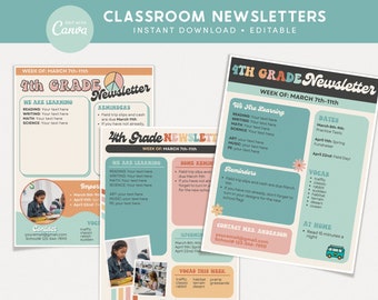 Classroom Newsletter Editable Templates, Groovy Back to School, Retro Classroom, Teacher Canva Templates, INSTANT DOWNLOAD