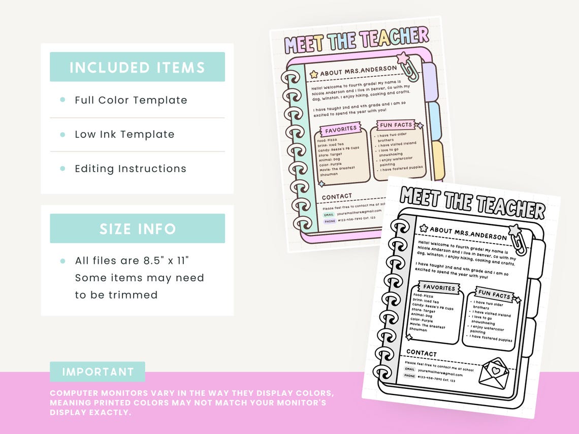 Meet the Teacher Classroom Printable Template, Teacher Introduction ...