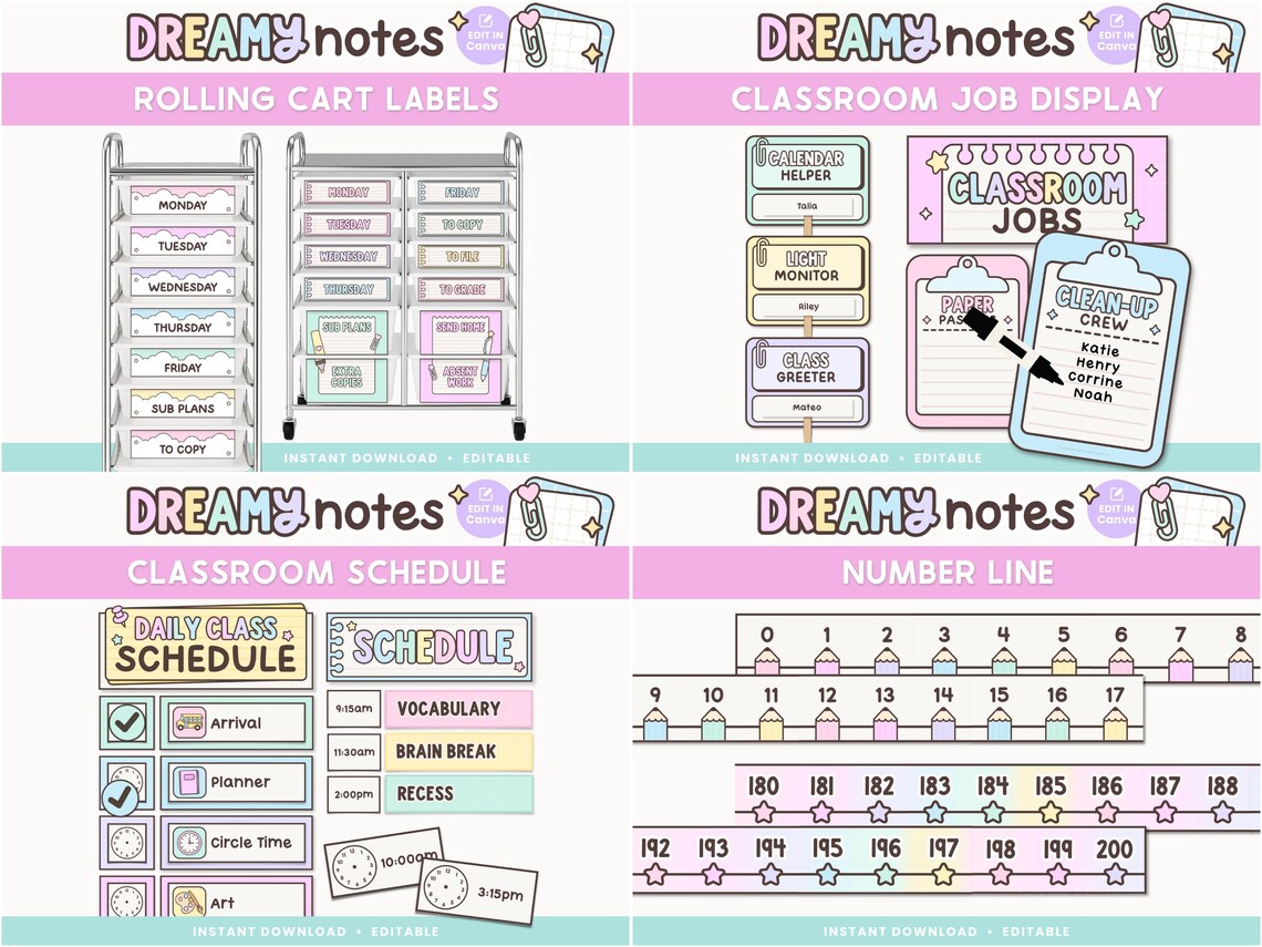 Editable Classroom Dreamy Notes GROWING Printable Bundle, Canva ...