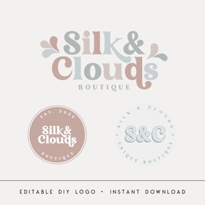 Editable Logo Designs, DIY Modern Boho Logo, Cute Boutique Logo, Minimalist Circle Logo, Retro Logo with Watermarks, Instant Download