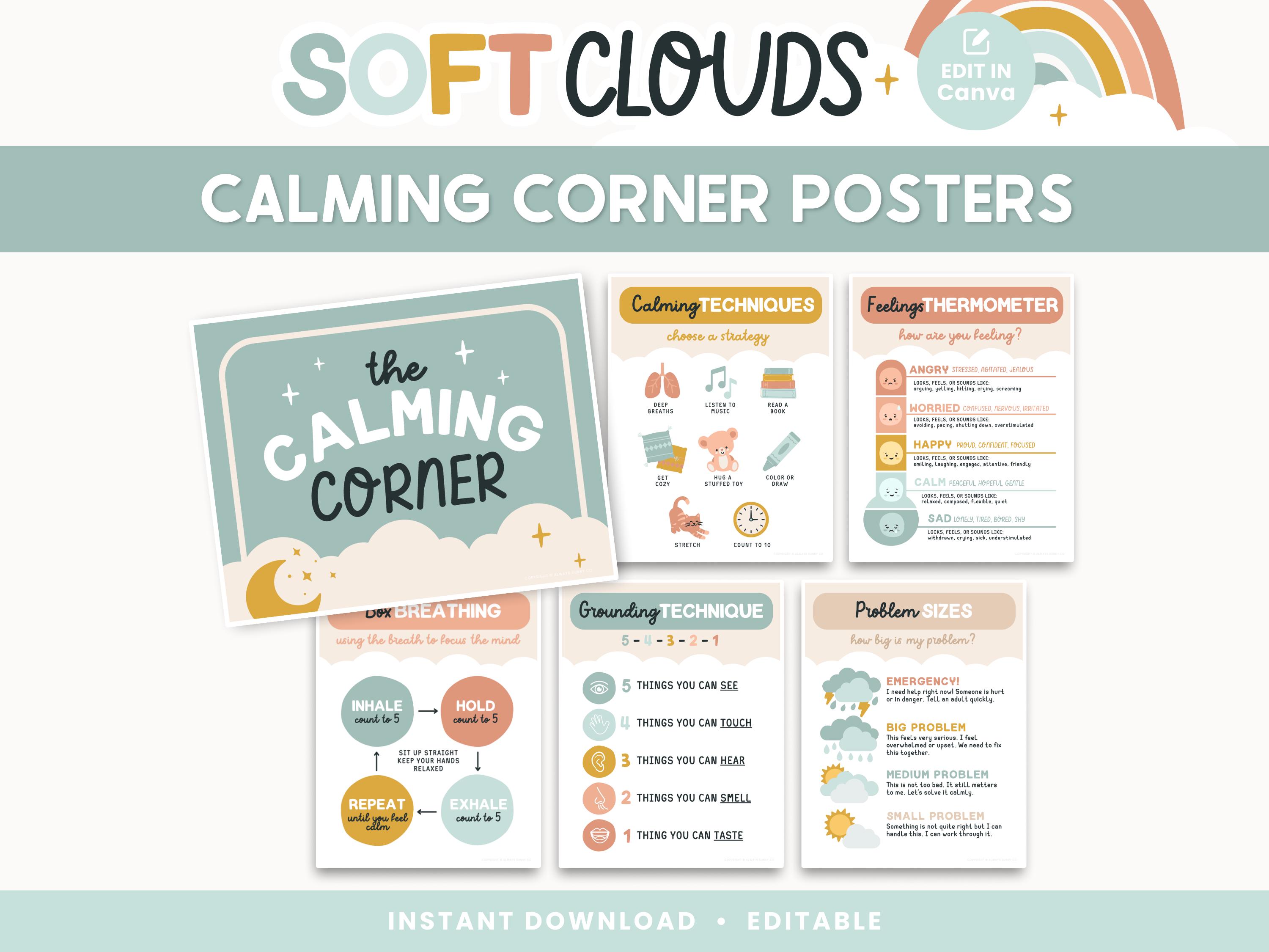 Calming Corner Editable Classroom Printables | Calm Down Skills | Cute ...