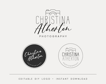 May include: Black and white logo design for a photography business. The logo features a camera icon and the text "Christina Atherton Photography".