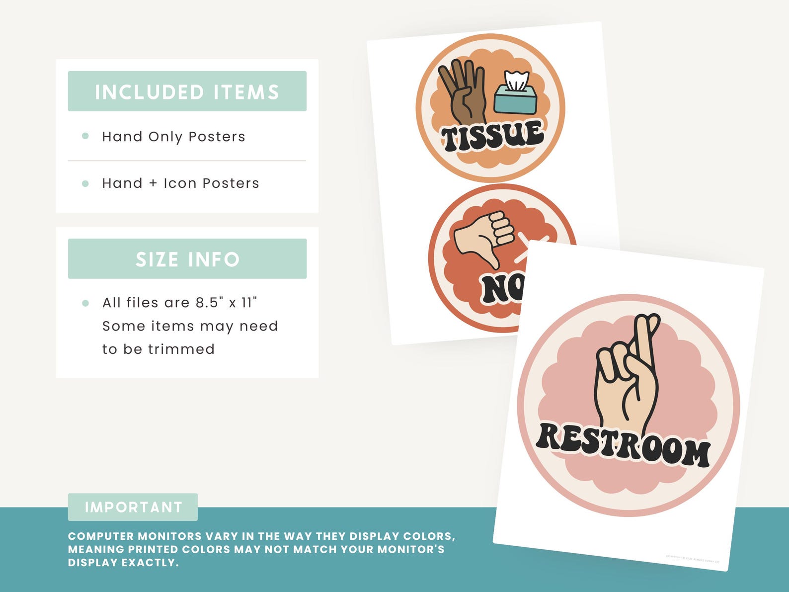 Classroom Hand Signals Poster Display, Editable in Canva, Retro Groovy ...