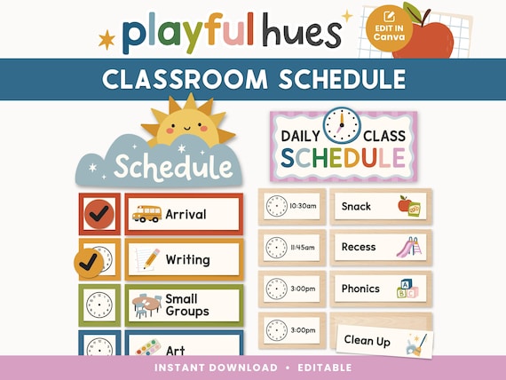 Editable Classroom Schedule Cards | Colorful Visual Timetable Display | Playful Hues Daily Routines | Homeschool Editable Teacher Template