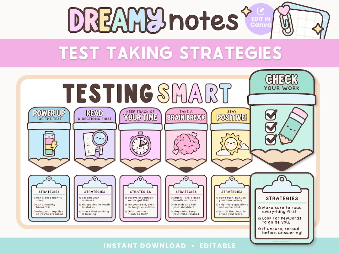Editable Classroom Test Taking Strategy Posters | Testing Smart ...