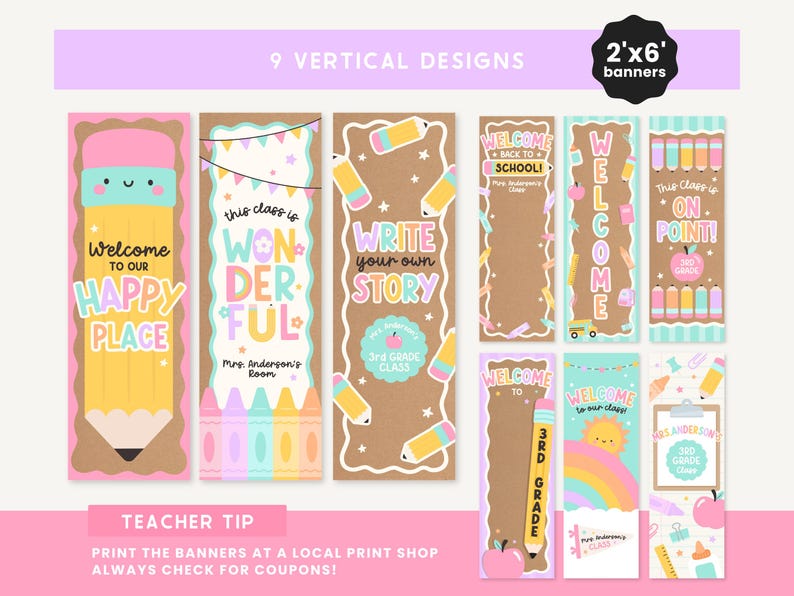 Editable 2x6 Printable Classroom Banners | Smart Pastels Kraft Paper Welcome Banners | Back to School Editable Canva Templates image 4